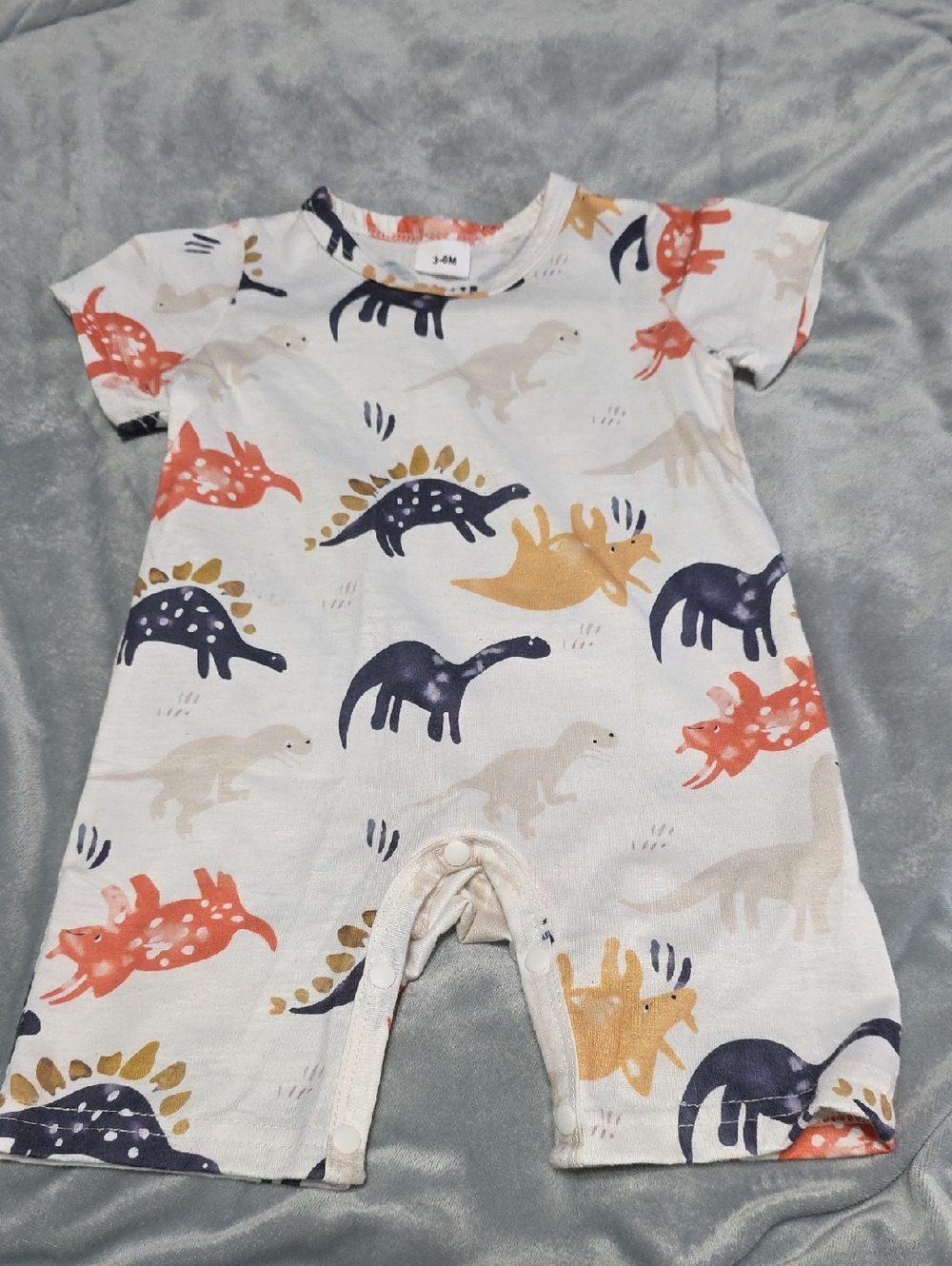 Dinosaur Print Baby Short Romper - White with Multicolor Dinosaurs